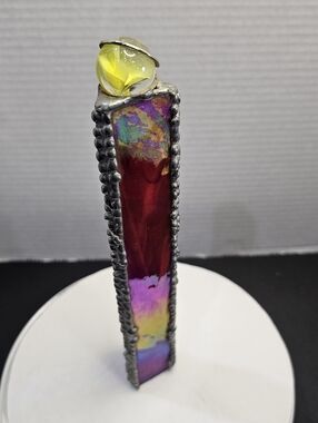 Kaleidoscope 9" Multi Color Glass Red Purple Pink Orange - Yellow Marble Vintage